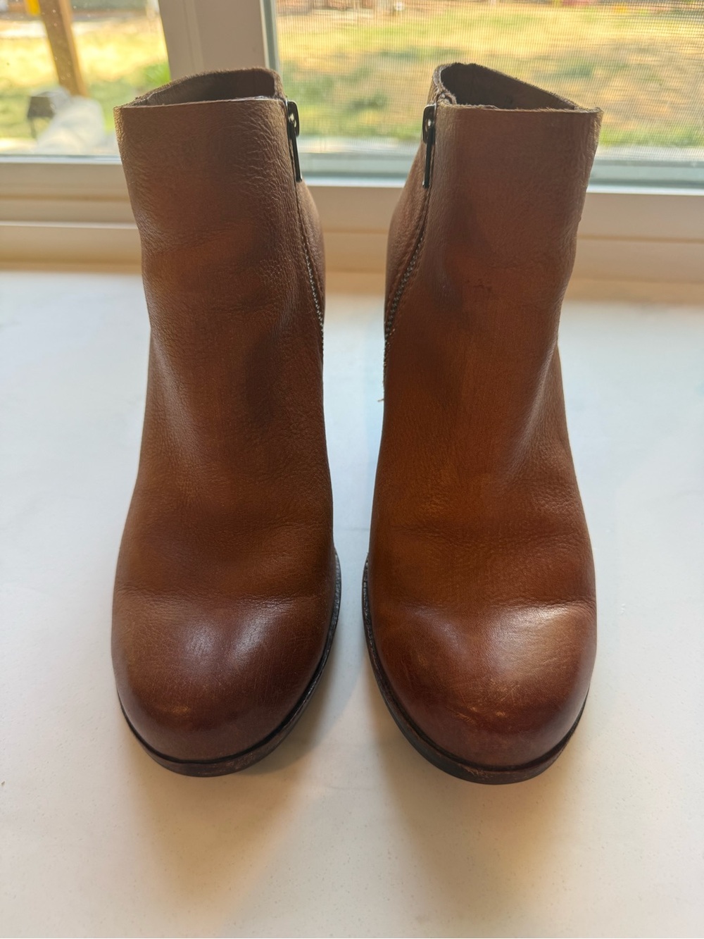 Kork-Ease Chestnut Brown Leather Side-Zip Ankle Booties